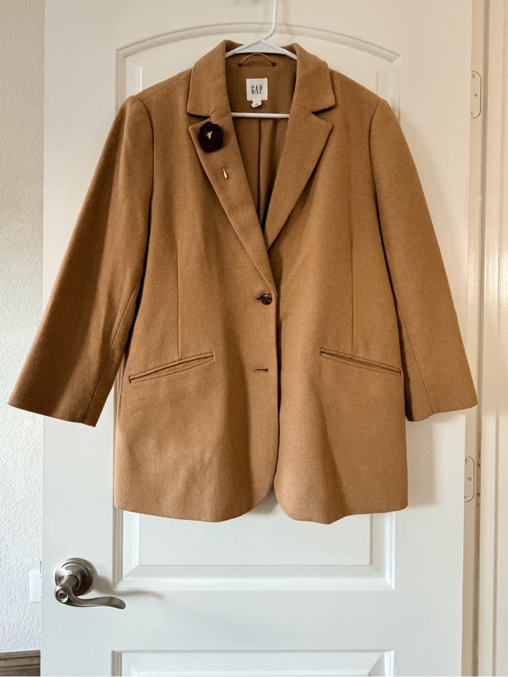GAP Women's Tan Single-Button Wool-Blend Blazer